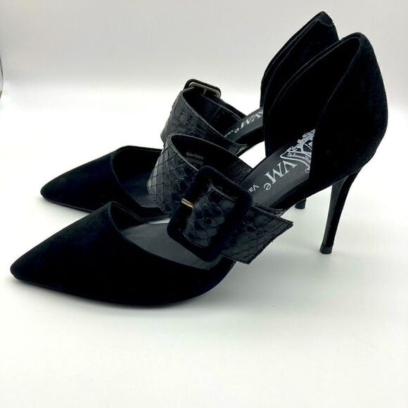 Valse Maitre Black Suede Buckle Stiletto Heels Size 220 - Picture 3 of 11